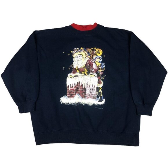 Vintage 90s Erika‎ Christmas Santa Claus Sweatshirt Women’s Size Large - Picture 1 of 4